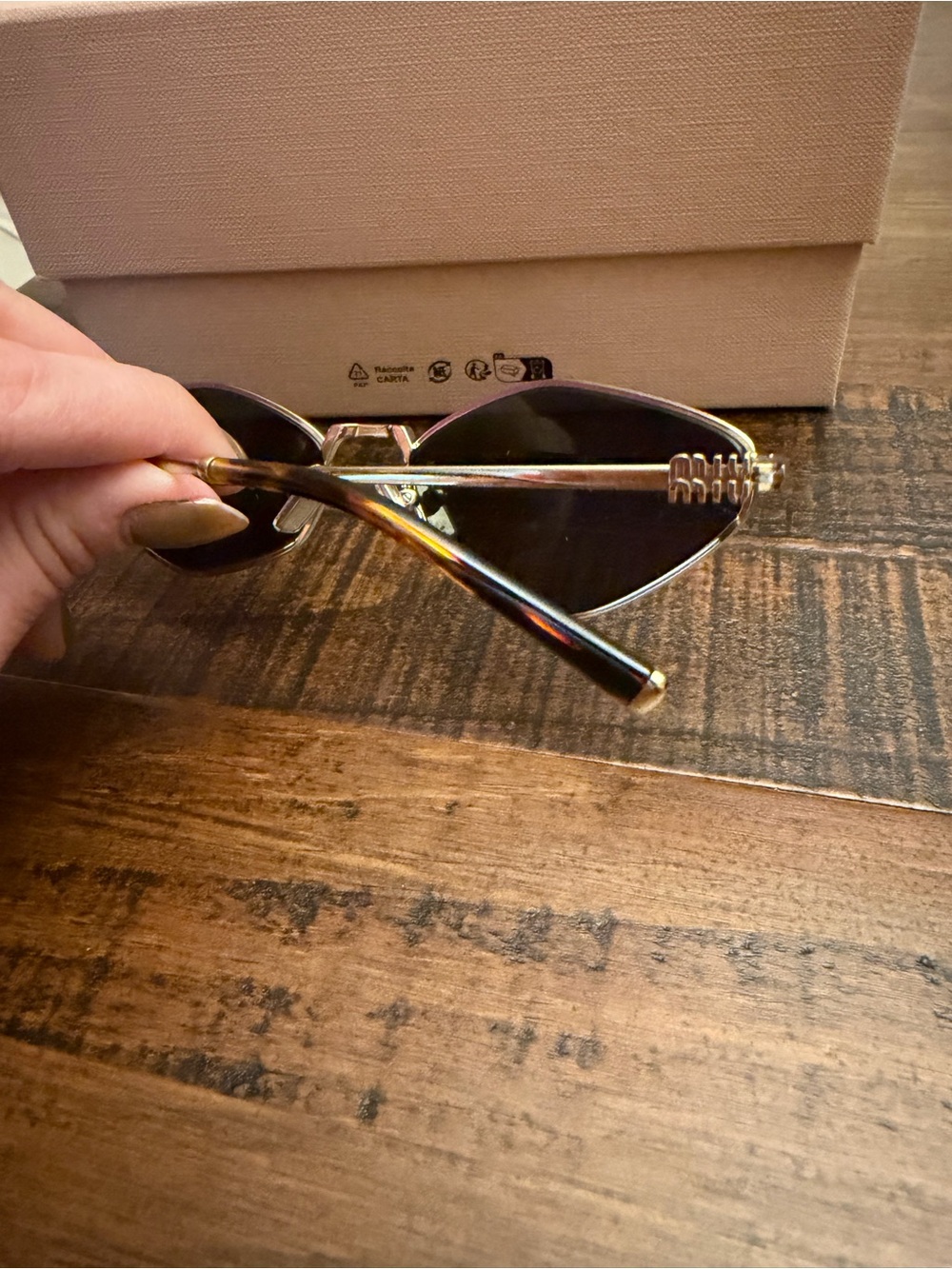 Miu Miu Gold Frame Black Lens Sunglasses with Pink Velvet Case - Picture 5 of 6